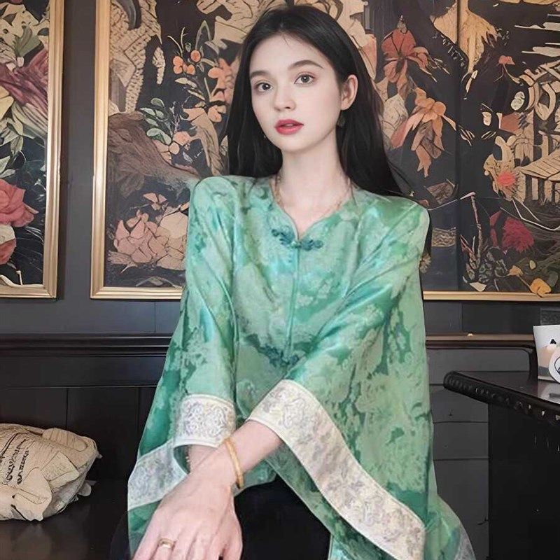 MOSS【青花鸾】新中式国风提花薄款感拼接衬衫上衣女外套