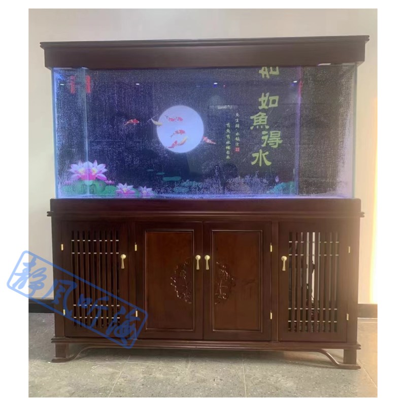 定制大型实木鱼缸 大型客厅落地式免换水屏风鱼缸底滤一站式服务