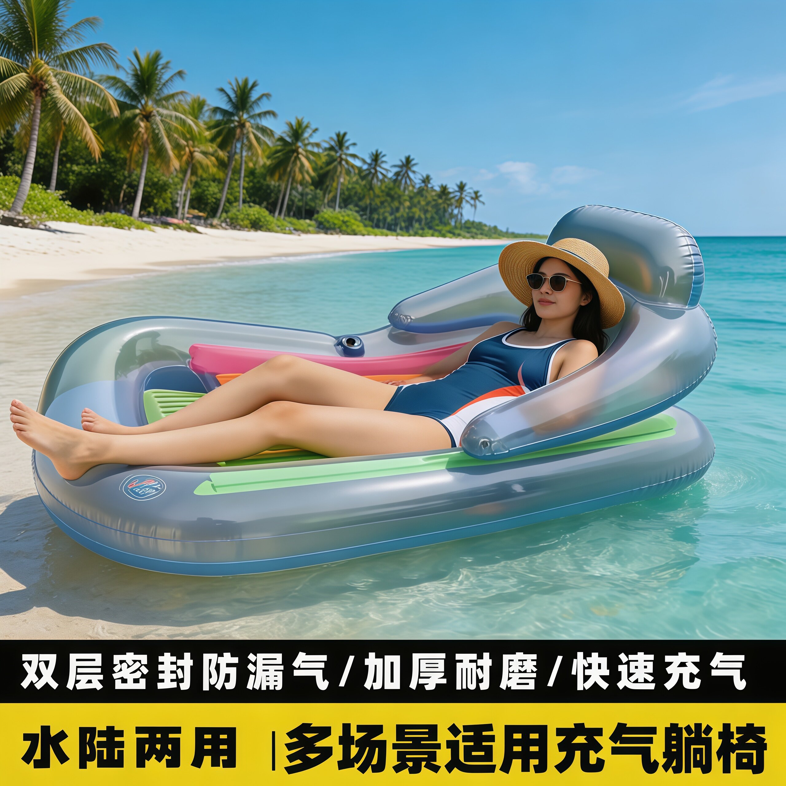 水上单人浮排户外沙滩气垫靠背躺椅游泳充气浮床水床加厚两用