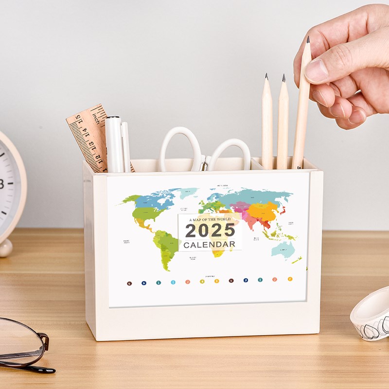 台历2024创意办公照片笔筒收纳桌面摆件日历本计划本印刷定制logo