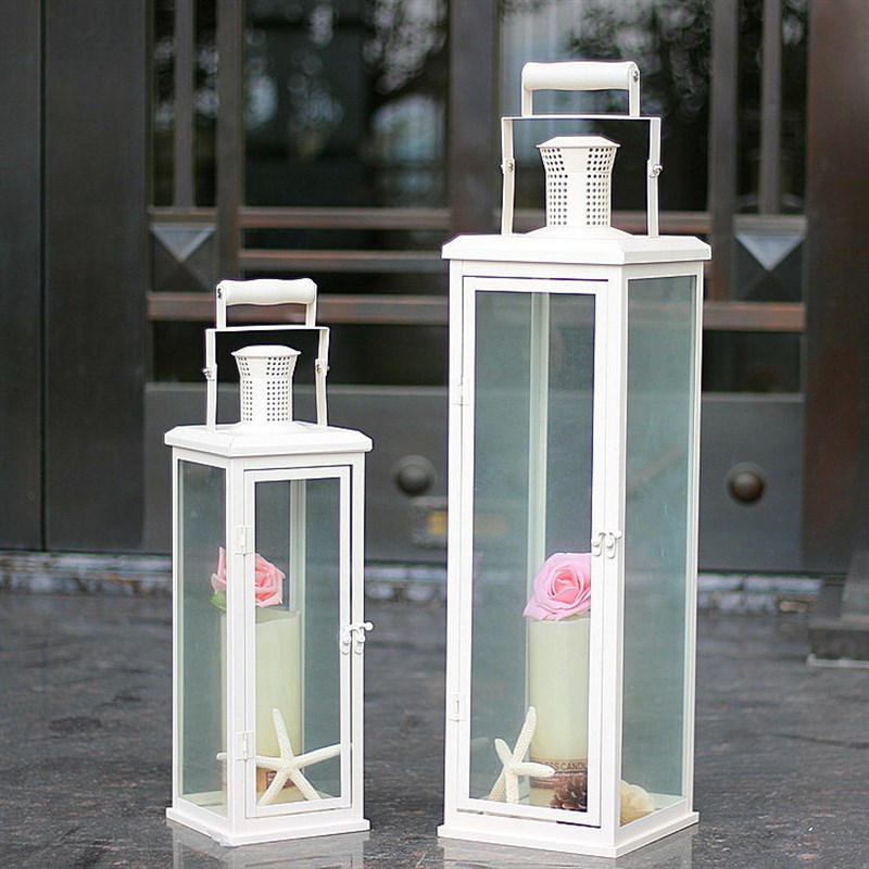 欧式美式铁艺玻璃蜡烛台 落地庭院防风灯 家居橱窗摆件 婚庆马灯