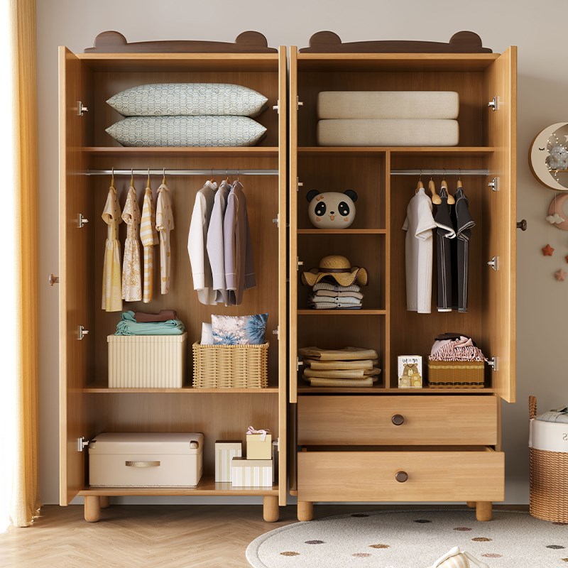 实木衣柜儿童家用卧室小户型男孩女孩儿童房成品衣柜子橡胶木衣橱