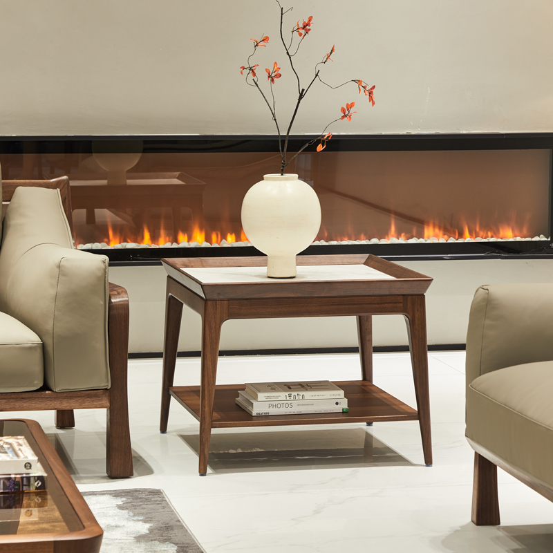 意式极简北美黑胡桃木小方几实木岩板边几方形边桌沙发角几中间几