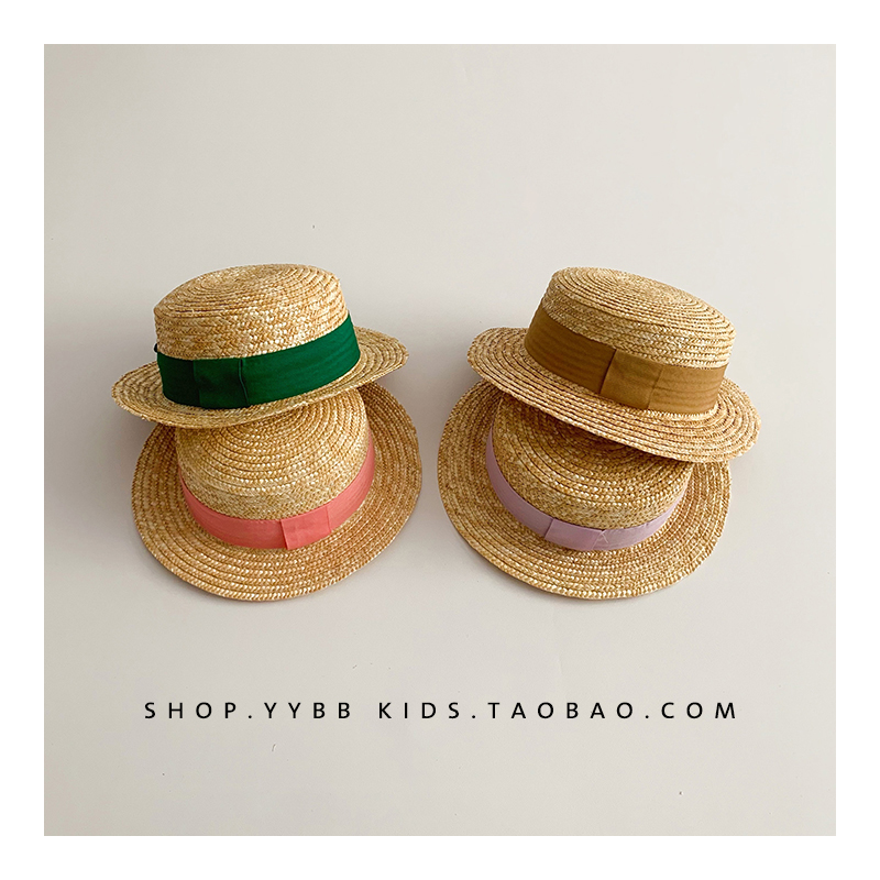 韩国儿童遮阳防晒草帽男童夏季大帽檐女童草编宝宝帽子凉帽出游潮