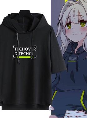 碧蓝档案联名小钩晴同款Cos连帽短袖T恤二次元夏季男女休闲痛衣