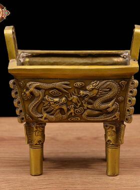 宏达铜器 仿古纯铜二龙戏珠铜鼎吉祥礼品摆件