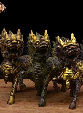 宏达铜器 纯铜鎏金大号财富铜麒麟家居礼品吉祥摆件