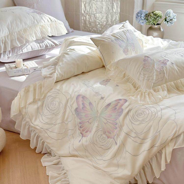 浪漫蝴蝶︱法式100支刺绣少女心公主风全棉四件套纯棉被套床上1.8,橡塑材料及制品,亚克力管/有机玻璃管,淘宝优惠券,粉丝福利购,淘宝优惠卷