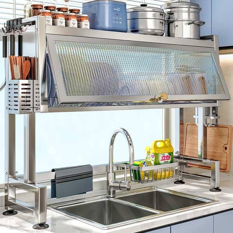 不锈钢厨房水槽置物架碗碟收纳架水池上防尘碗柜洗碗槽沥水碗盘架