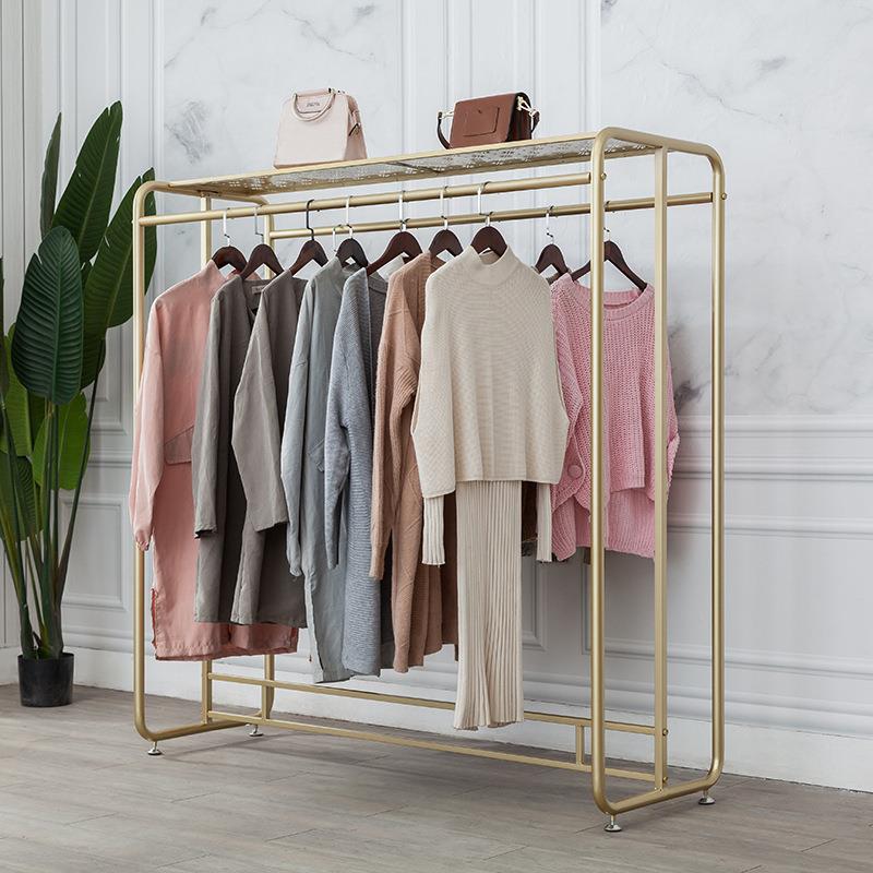 服装店双排中岛架女装落地服装展示架童装店挂衣服架子双挂杆衣架