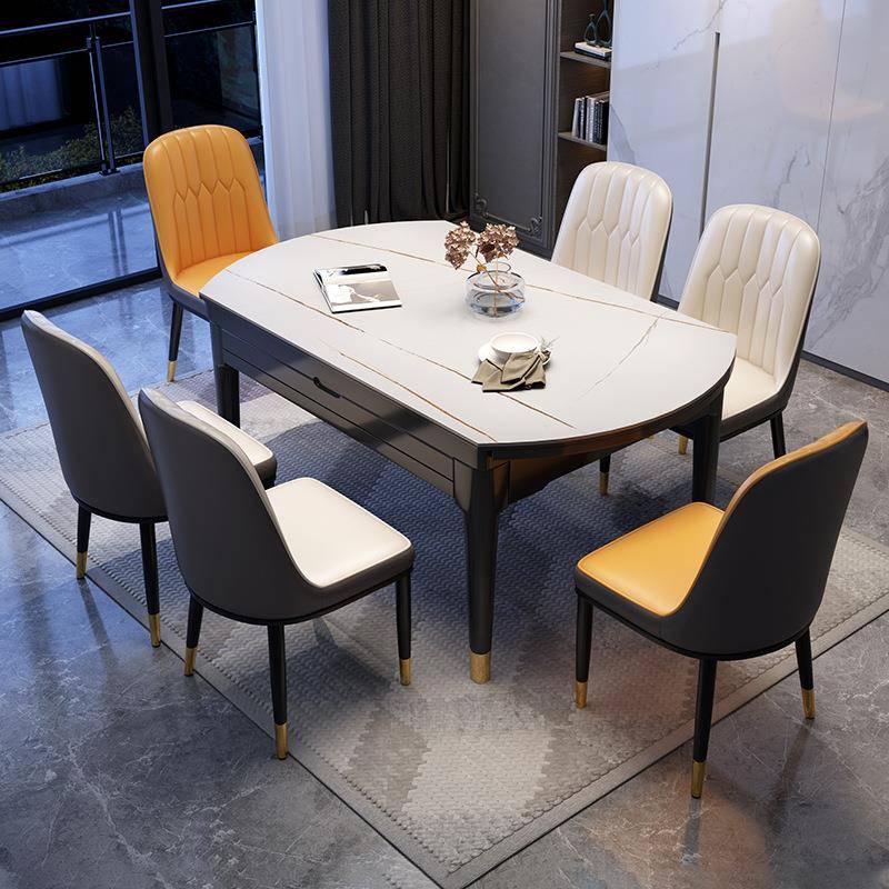 现代简约岩板餐桌椅组合轻奢电磁炉实木可伸缩折叠可变圆桌1.35米