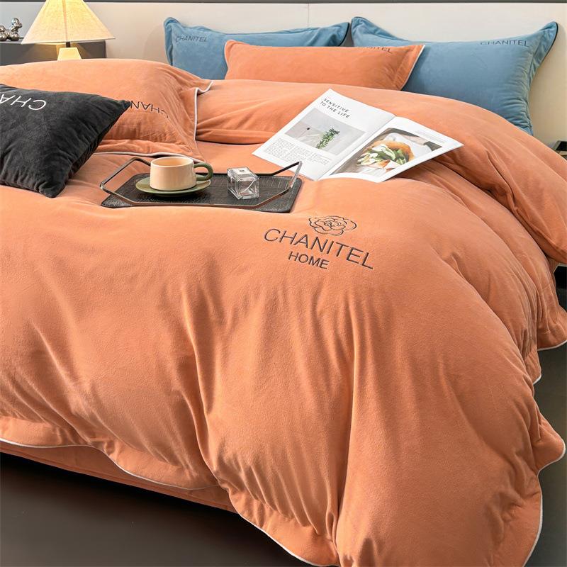 床上用品四件套2024新款高级感婴儿绒刺绣床单笠被套床笠三件套