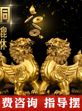 铜貔貅摆件一对纯铜大小号皮休安家宅客厅办公室桌面风水招财摆件