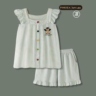 2024新款 套装 带内衬可外穿家居 可爱凉j感纯棉吊带短裤 睡衣女夏季