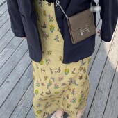 2025春夏季 新款 小众设计漂亮独特别致减龄黄色印花亚麻半身裙子女