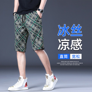 男潮流男款 五分裤 休闲沙滩裤 薄款 子 七分裤 冰丝短裤 男士 夏季 中裤