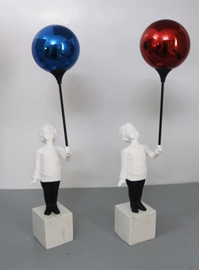 电视柜摆件家居装饰品北欧网红玄关创意轻奢气球男孩雕塑客厅摆件