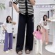高腰冰丝阔腿裤 女休闲裤 直筒垂感夏季 宛宛大码 胖mm显瘦粉色长裤 子
