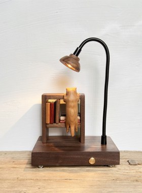 原木风木雕猫g咪小众卧室床头民宿装饰创意礼品氛围木质摆件小夜