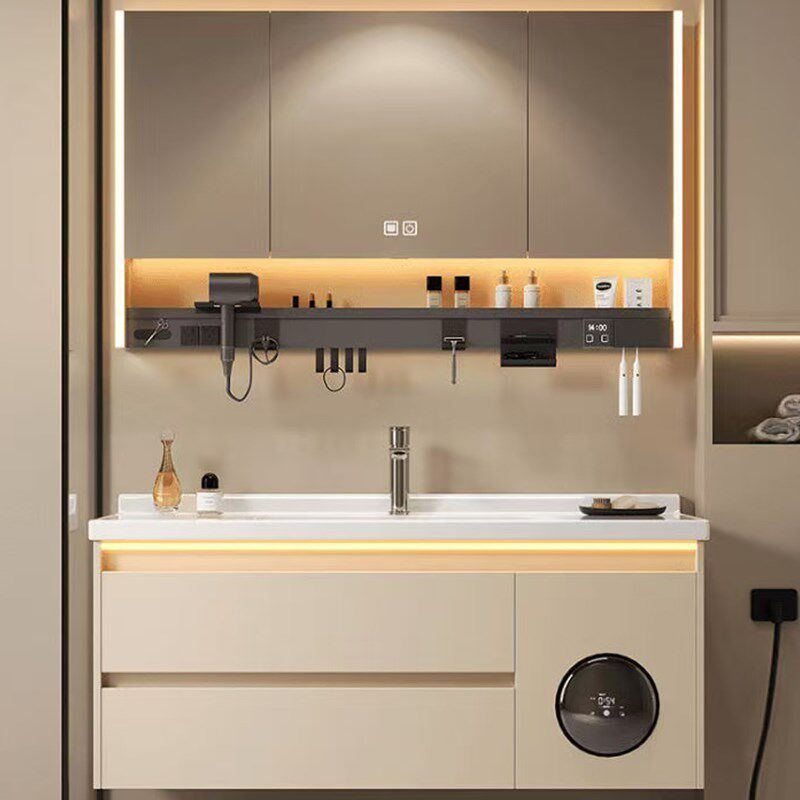 洗烘一体浴室柜橡木烤漆带小洗衣机陶瓷一体多功能洗脸洗漱台柜盆