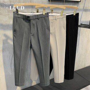 休闲商务免烫裤 LUUD 复古小脚9九分裤 男士 子潮 竖纹舒适英伦小西裤