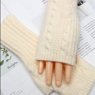 半指手套女冬天保暖护p套学生写字露指打字半截毛线针织无手指护