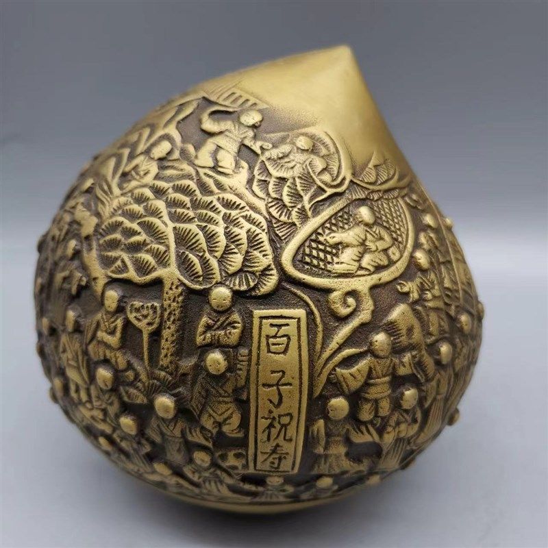 纯铜百子祝寿寿桃送人祝寿礼品仿古鎏金寿桃寿星百子祝寿桌面摆件,家居饰品,桌面摆件,淘宝优惠券,粉丝福利购,淘宝优惠卷