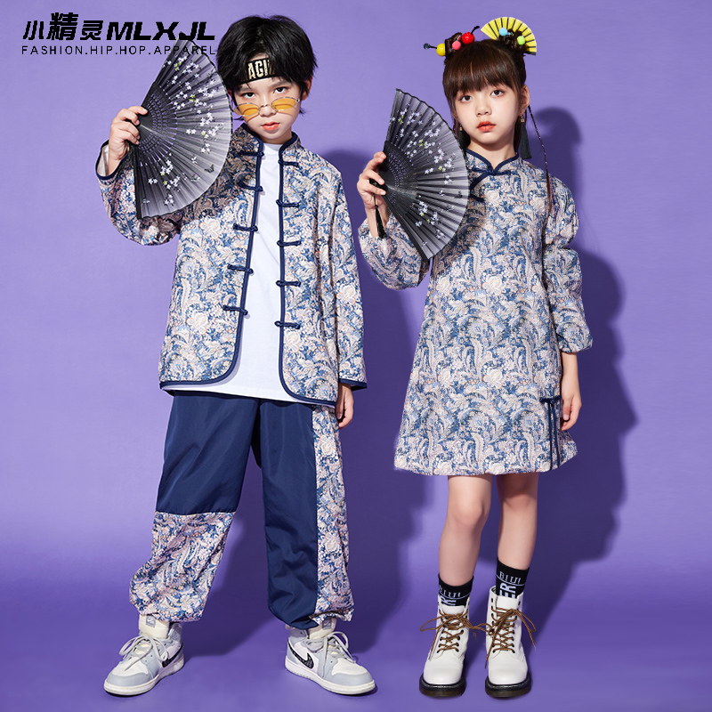儿童国潮演出服幼儿幼儿园运动会表演服中国风女童旗袍舞蹈服班服