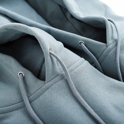 云水蓝美式复古重磅纯棉加绒加厚宽松连帽卫衣男女款秋冬纯色上衣