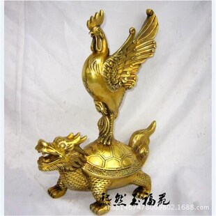 纯铜独站鳌头黄铜龙龟锦鸡摆件 生肖鸡 风水铜器工艺品家居摆件