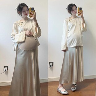 2025春秋款 外穿上衣托腹半身裙套装 新款 设计感长袖 新中式 孕妇时尚