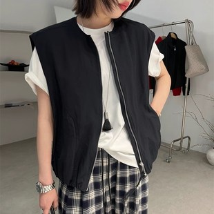 夹克外套 韩国两色圆领叠穿拉链q马甲 25春夏新款 百搭纯色无袖 薄款