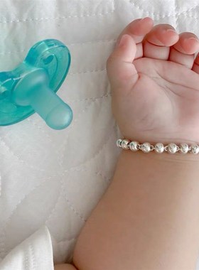 正品999纯银圆珠子韩版情侣手链男女款佛珠银饰珠子手链宝宝礼物