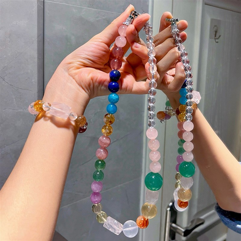 天然水晶多宝项链手链女款多巴胺色系手串新中式轻奢百搭饰品礼物