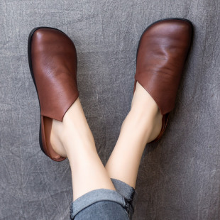 包头拖鞋 2021春季 平底软底懒人鞋 手工真皮复古拖鞋 女 新品