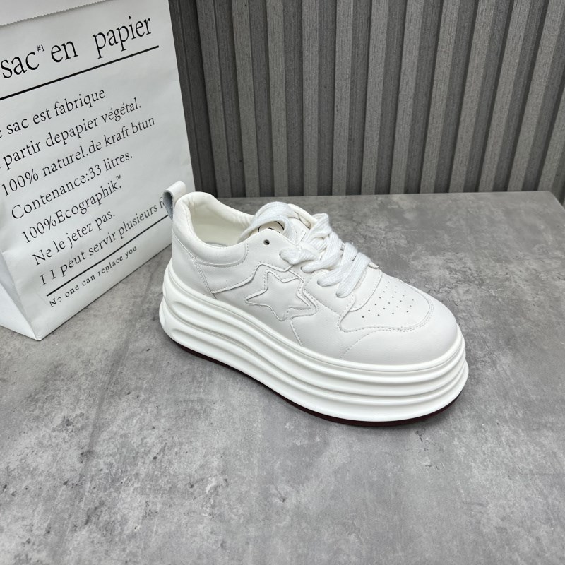 厂家处理真皮女鞋2025春季新款厚底小个子增高学院风深口小白鞋34