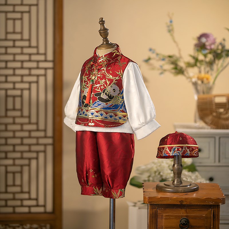 男宝一周岁礼服夏季儿童套v装百天宴抓周唐装服男童宝宝中国风汉