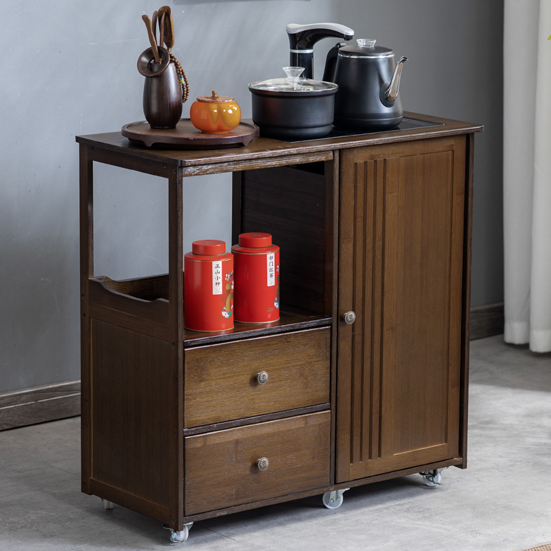 移动茶水柜大板茶桌侧边柜实木茶台烧水壶一体茶边柜茶具置物柜子
