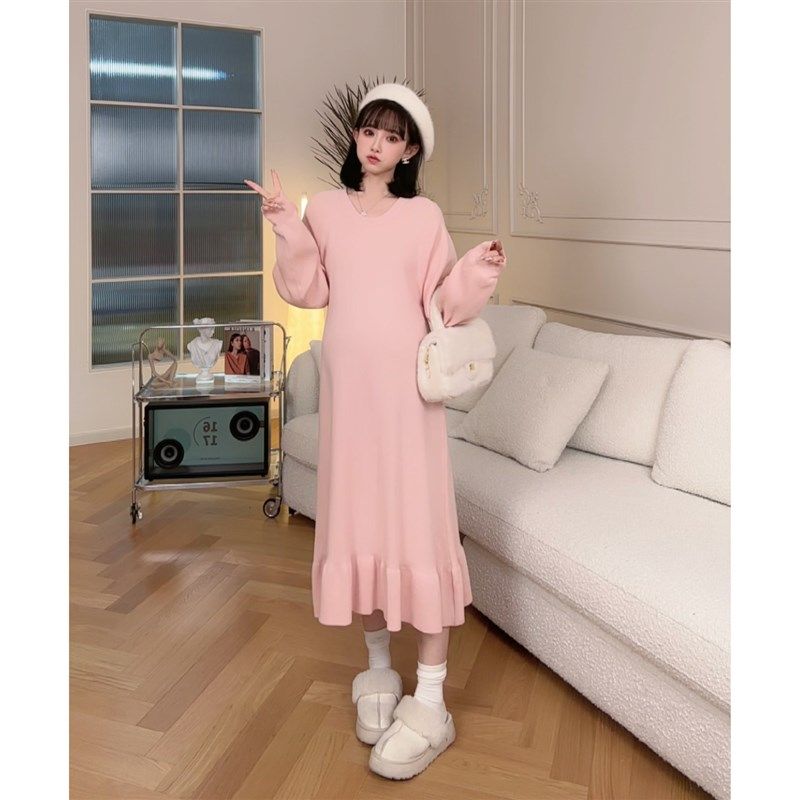 【初雪信使】娜娜的孕期穿搭孕妇装2025新款秋冬内搭针织裙连衣裙