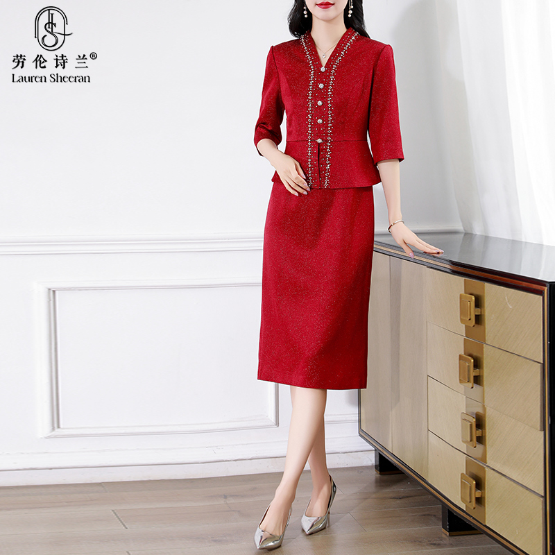 喜妈妈红色礼服2025新款喜婆婆婚宴高贵敬酒服平时可穿宴会连衣裙