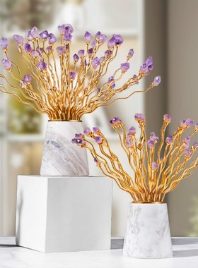 客厅摆件样板间书房电视柜茶几花开富贵轻奢高档水晶石家居装饰品