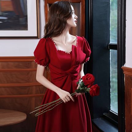 敬酒服新娘平时可穿气质红色结婚回门小个子订婚S晚礼服连衣裙女