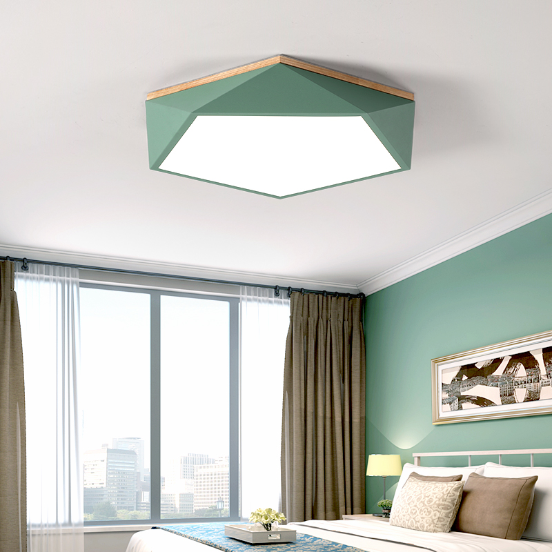 北欧简约led吸顶灯超薄现代创意个性几何木艺卧室灯客厅厨房灯具