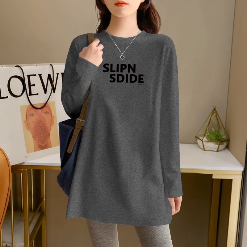 正肩显瘦中长款遮屁股上衣女保暖长袖T恤欧货宽松内搭德绒打底衫