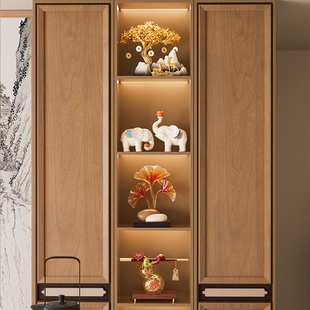 新中式软装高级感摆件红酒u架中古风乔迁新居客厅书房展示柜装饰