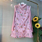 国风中式 胖MM宽松冬季 马甲裙毛边打底两件套遮肉显瘦上衣大码 女装