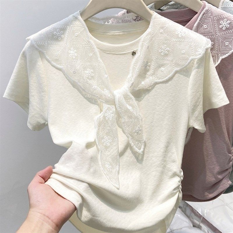 蕾丝披肩辣妈外出哺乳短袖t恤设计感褶皱收腰显瘦产后喂奶上衣夏,孕妇装/孕产妇用品/营养,家居服上装,淘宝优惠券,粉丝福利购,淘宝优惠卷