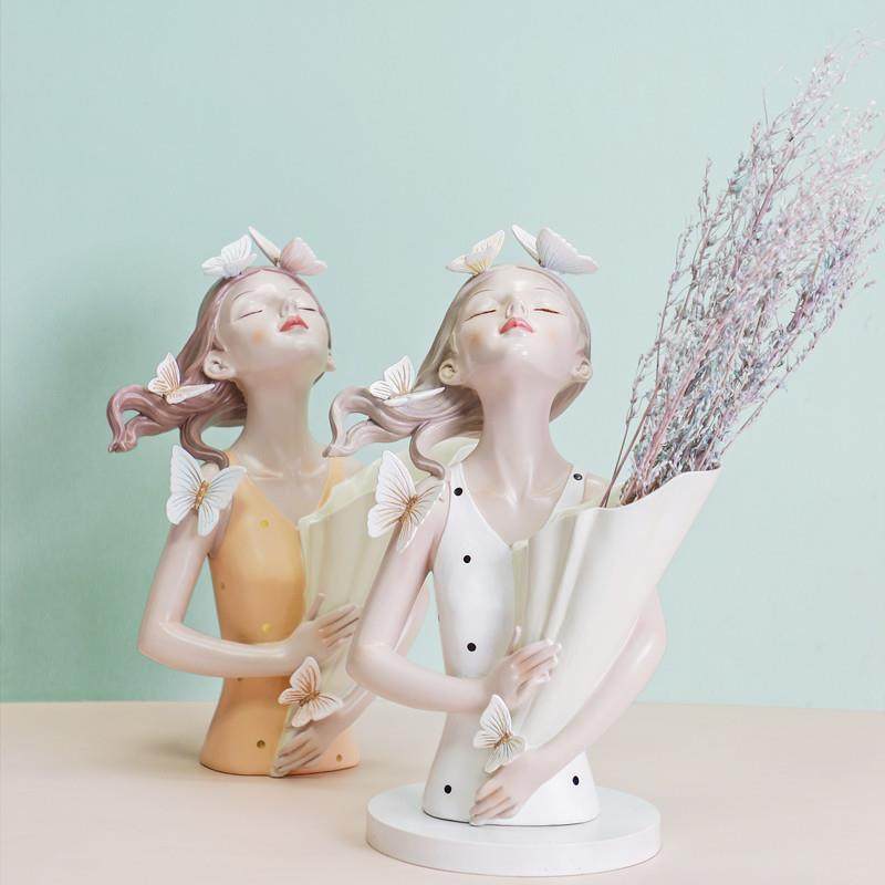 创意北欧时尚蝴蝶女孩捧花树脂花盆花瓶干花轻奢软装装饰摆件,电子/电工,接线端子,淘宝优惠券,粉丝福利购,淘宝优惠卷