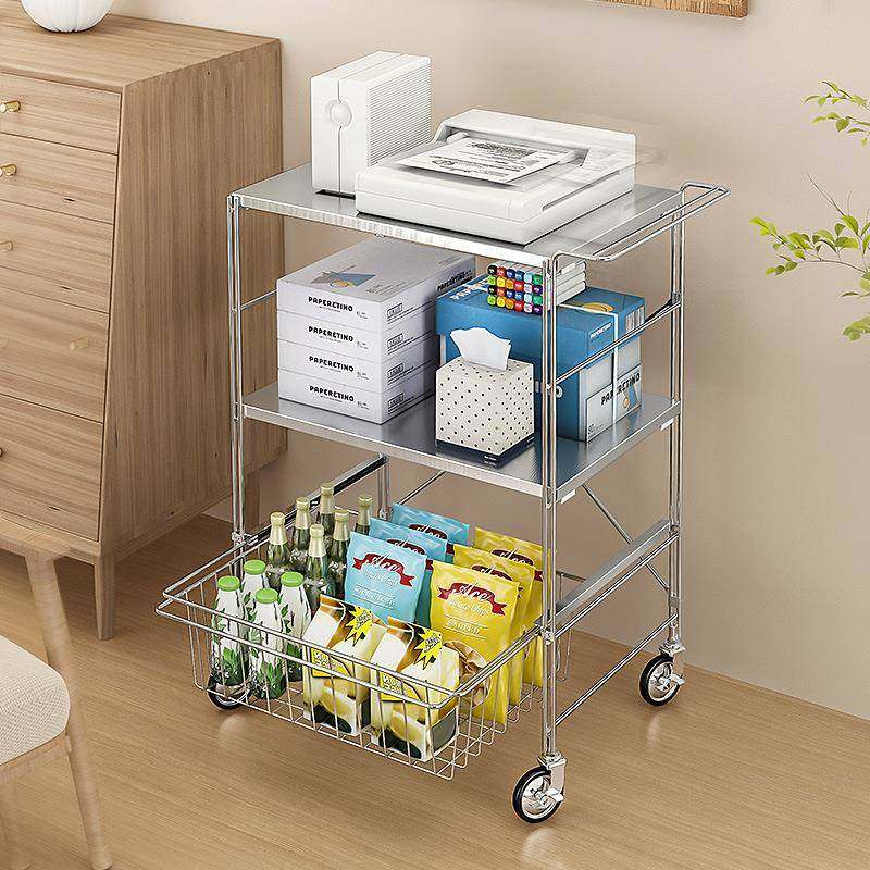 304不锈钢手推餐车小推车便携移动收纳厨房电器打印机置物车
