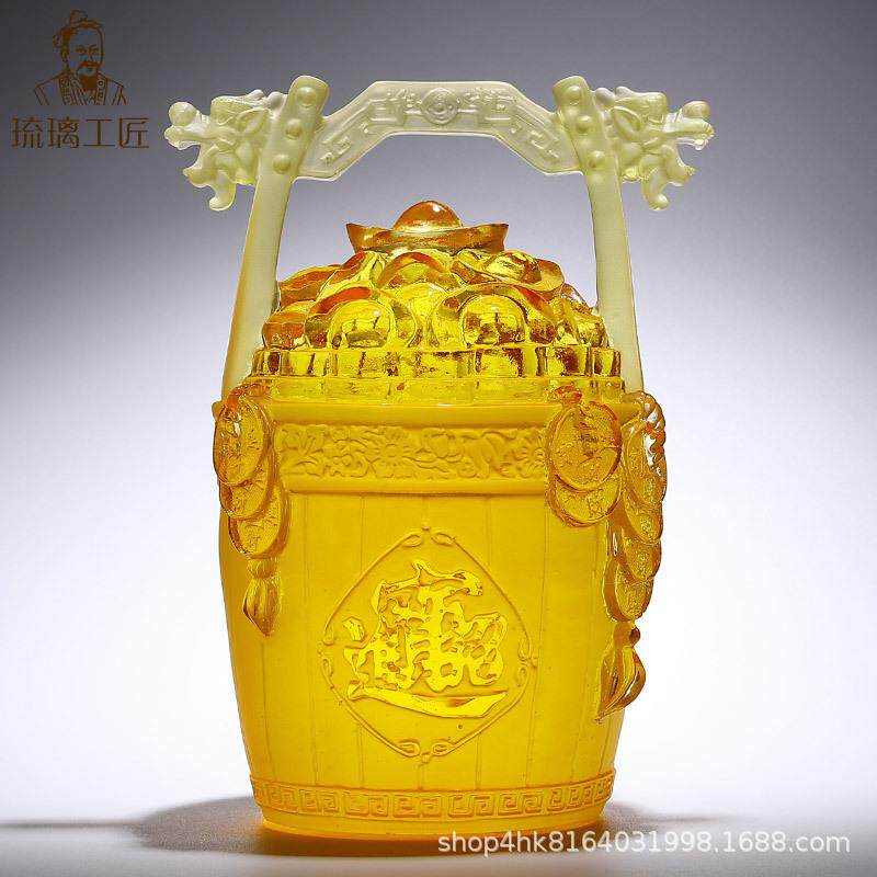 琉璃一桶金摆件创意复古水晶工艺品招财房间客厅办公室家居装饰品